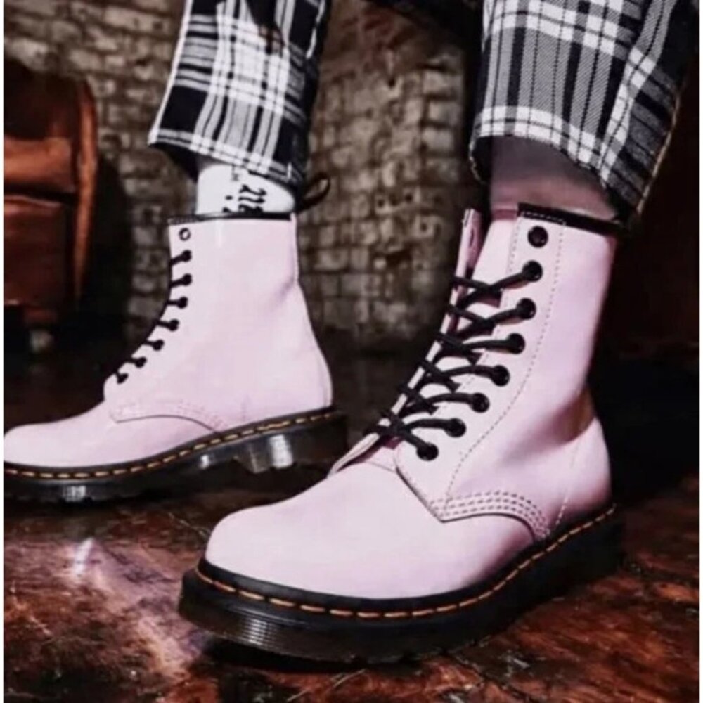 Dr. Martens Pink Patent Leather Lace-Up Airwalk Combat Boots, Size 6, New!